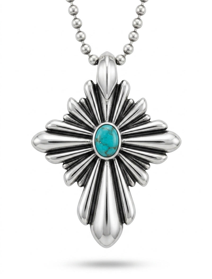 Nuevajo turquoise cross pendant in sterling silver