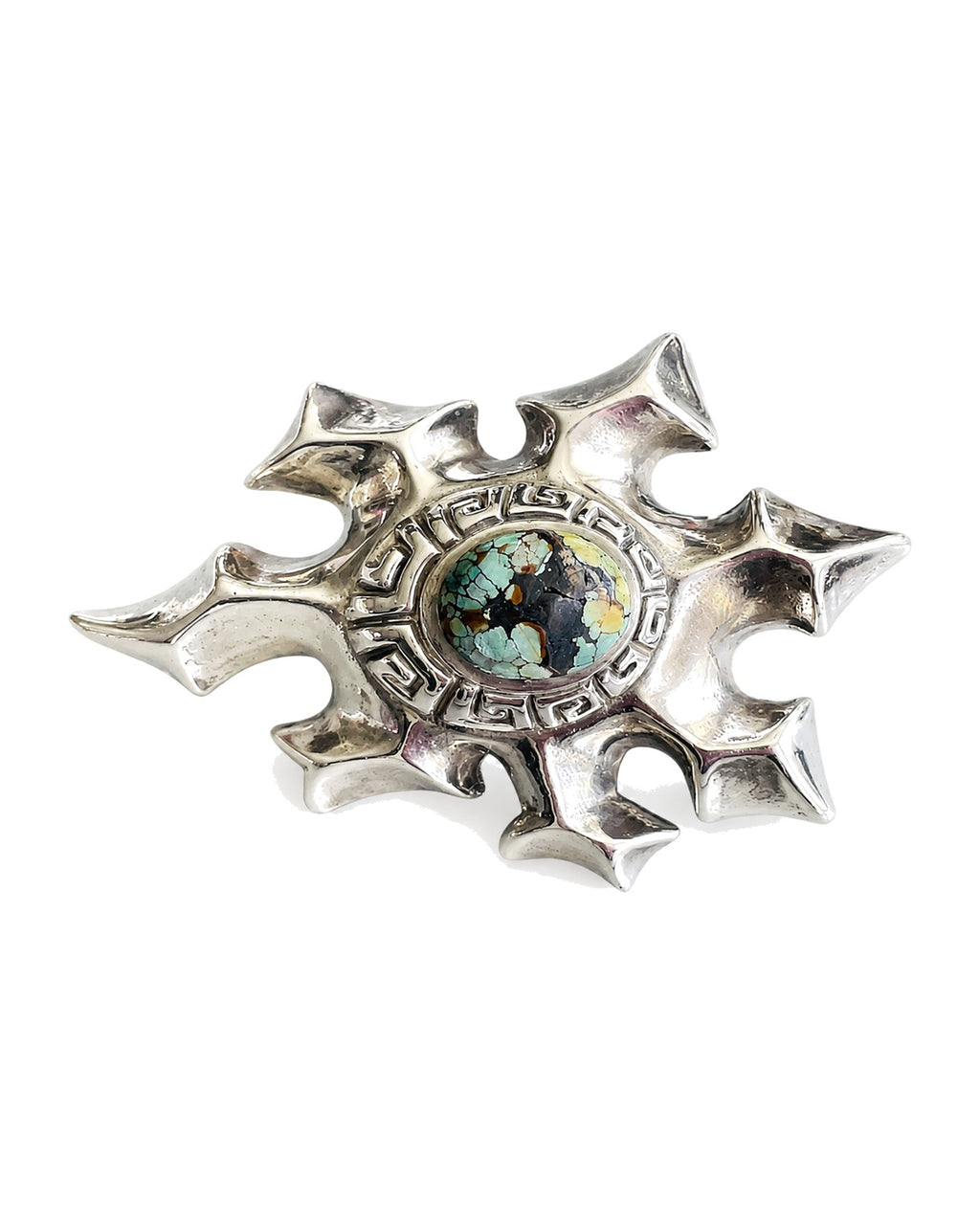 Belt 4 buckle — sterling silver sun with spiderweb turquoise