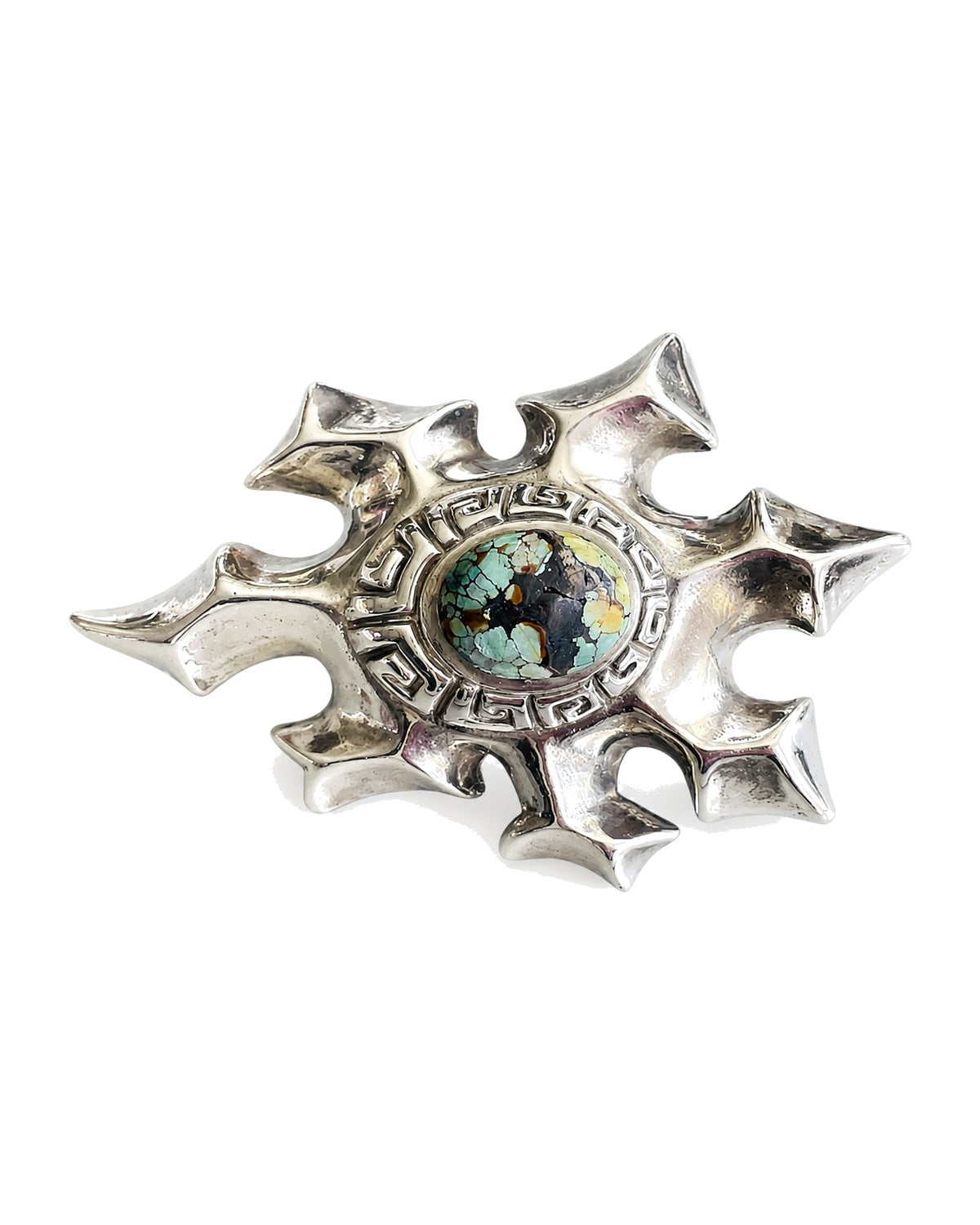 Belt 4 buckle — sterling silver sun with spiderweb turquoise